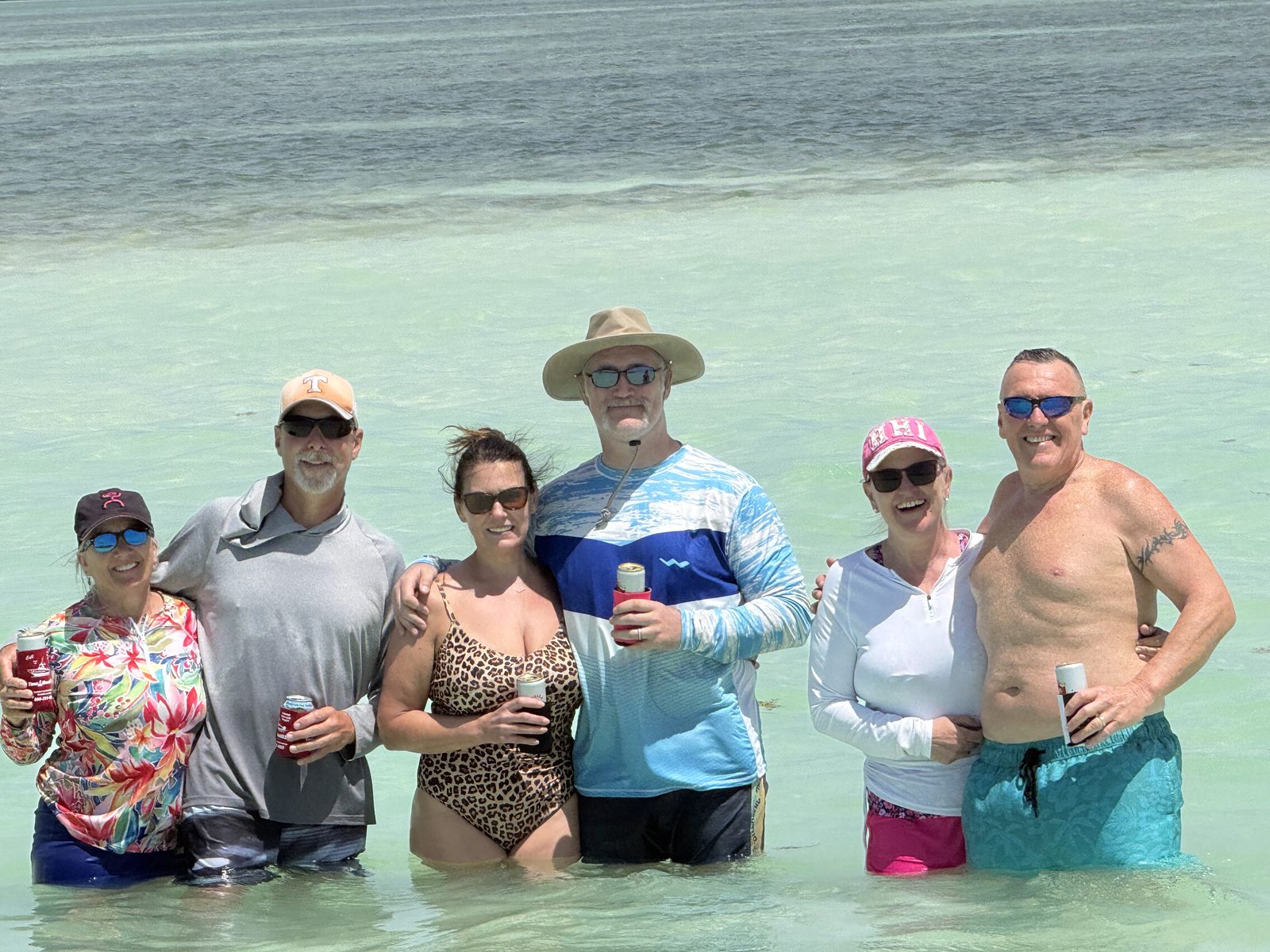 Family group at the Islamorada sandbar in shallow water
